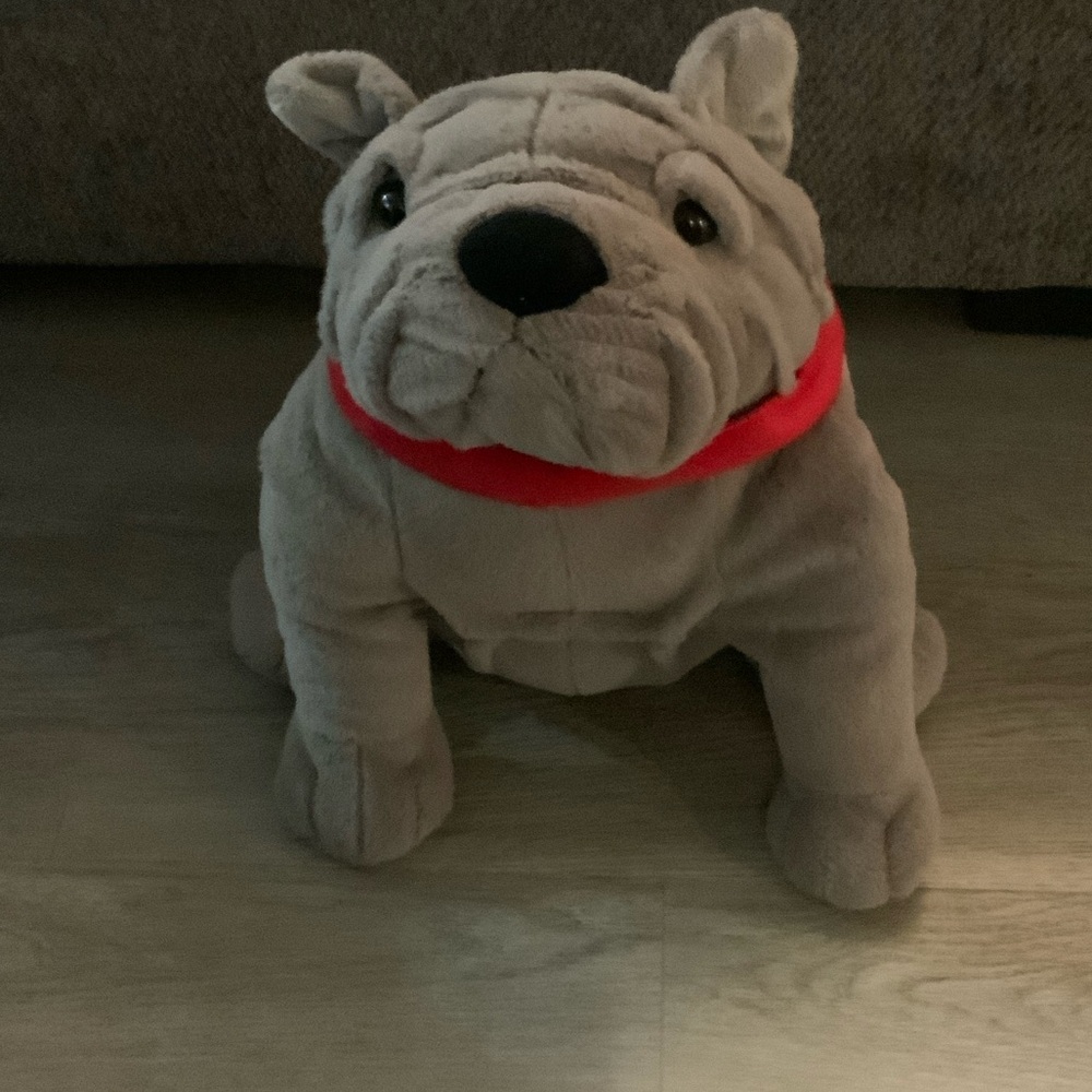 Gray Plush Dog Toy with Red Collar